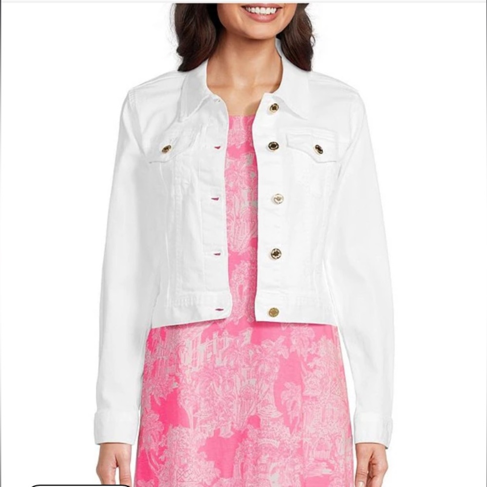 Lilly Pulitzer Seaspray Point Collar Long Sleeve Button Down Denim Jacket